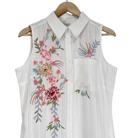 Paparazzi White Embroidered Sleeveless Button Front Tunic Dress S - Picture 3 of 12